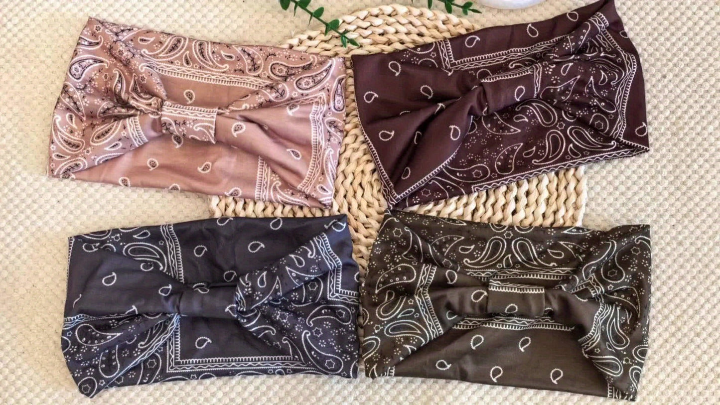 Eight Wide Knotted Headbands with Mixed Paisley and Geometric Patterns in One Image-Bound Set