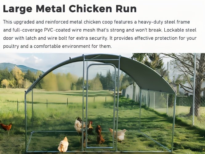 Walk-in Chicken Pen Large Metal Outdoor Poultry Enclosure Waterproof UV-Resistant Cover Heavy-Duty Yard Cage for Chickens Ducks Rabbits 3 Sizes Available