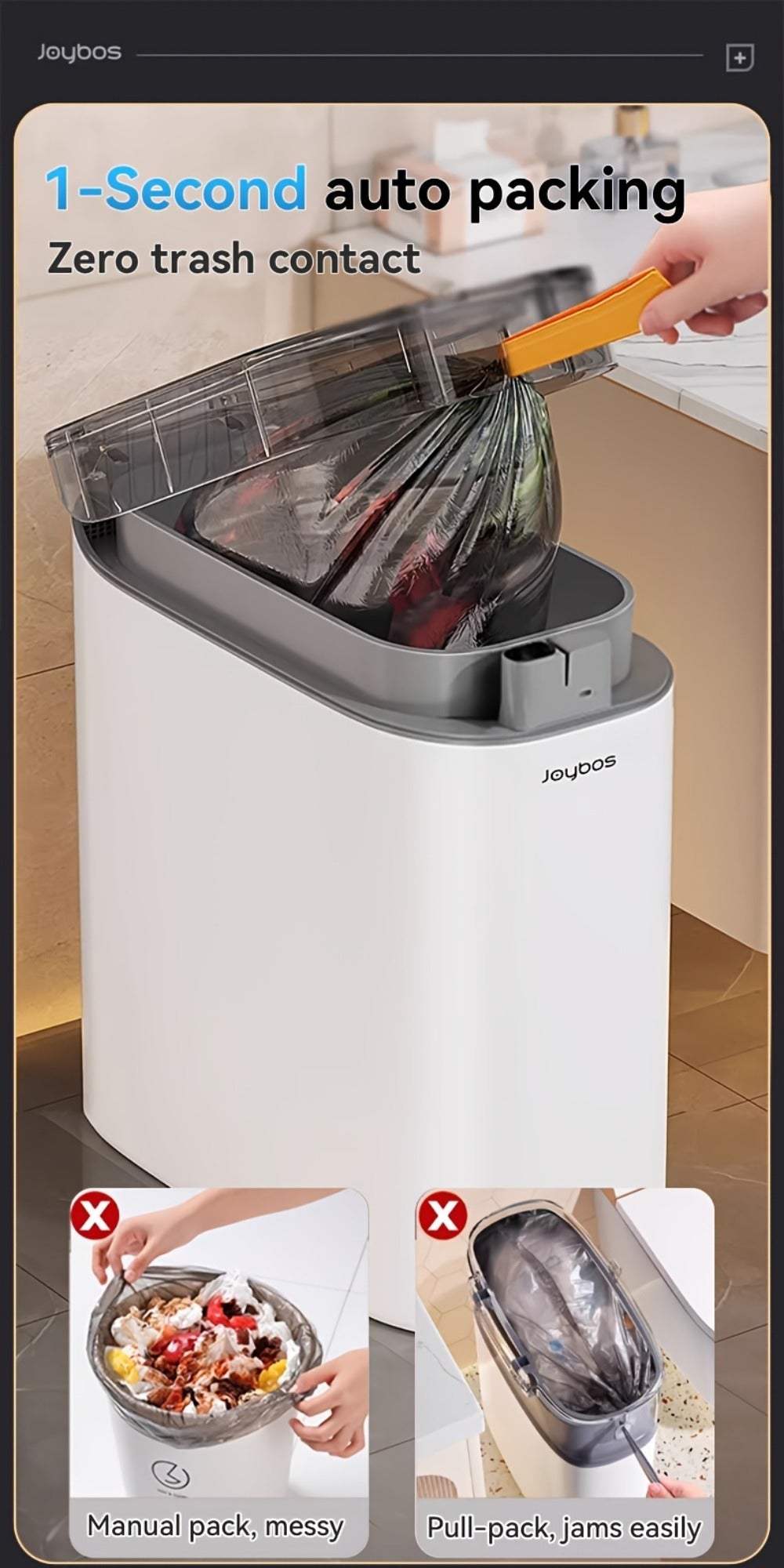 Sensor Trash Can Self-Emptying 3.8 Gallon with Drawstring Bags - Hands Free Infrared Smart for Home Cooking, Dining and Outdoor Meals