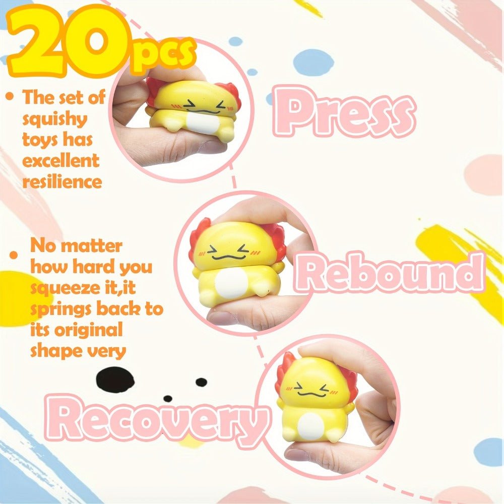20-Piece Individually Wrapped Slow-Rise Foam Squishy Set with Colorful Axolotl Ice-Cream Shapes