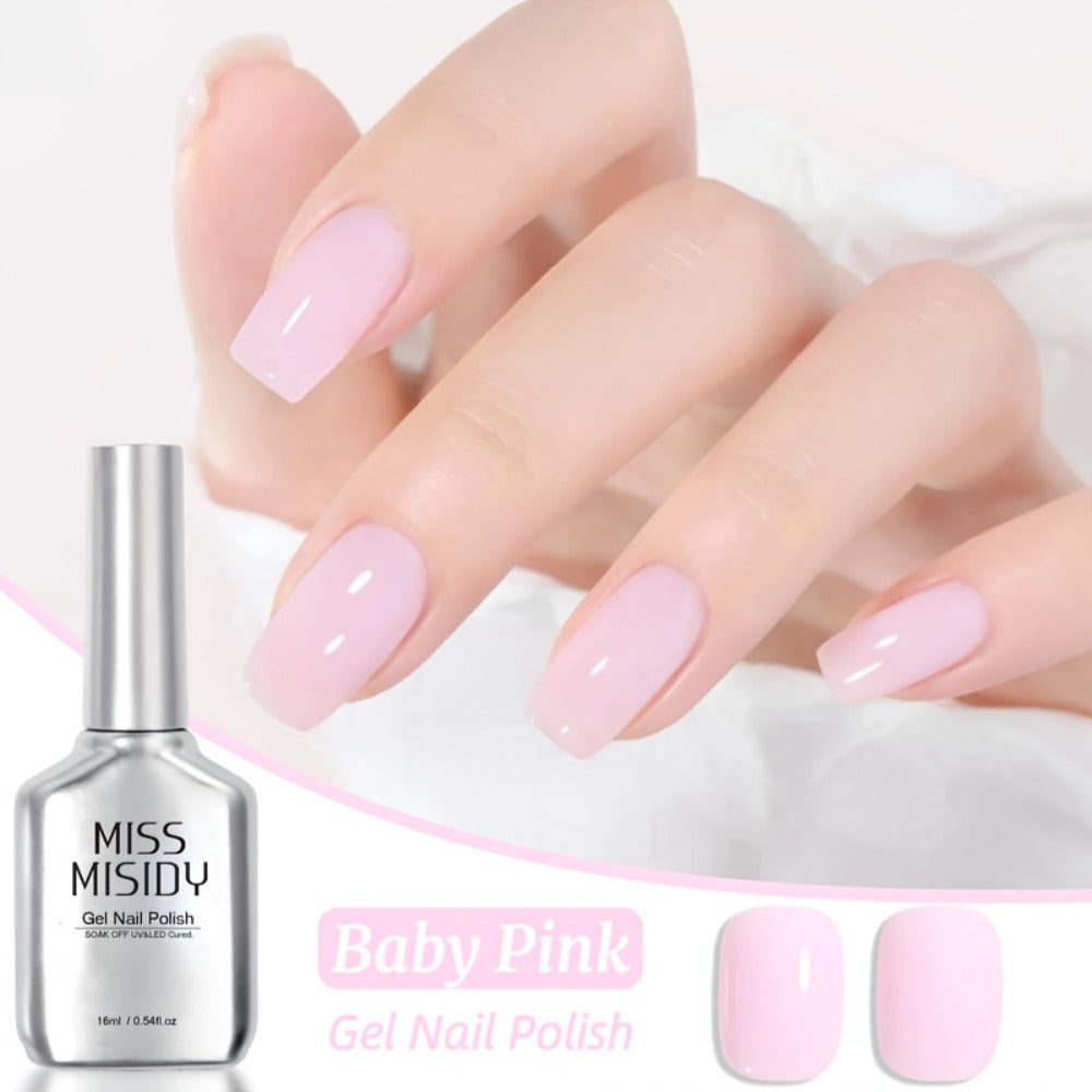 Gel Nail Polish MISS MISIDY in 16ml Baby Pink with Self-Leveling Finish and UV/LED Cure for Manicures