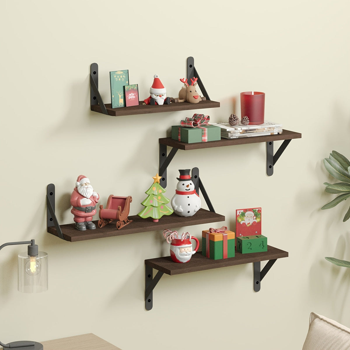 Floating Shelves Wall Mounted 4-Pack, Decorative Wall Shelves for Bedroom, Living Room, Bathroom & Plants