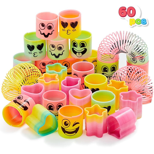 Rainbow Mini Spring Coil Party Favors 60pcs Bulk – Fidget Stress Toys for Kids, Goodie Bag Stuffers, Carnival Prizes, Birthday Party Supplies, Non-Toxic Plastic Coil Springs