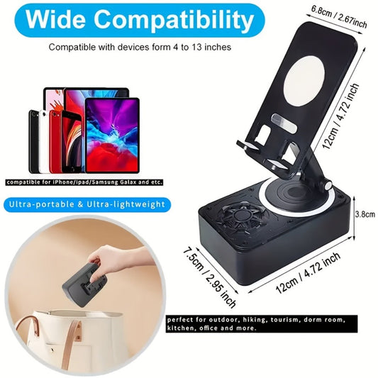 Portable Bluetooth Speaker with Turtle-Shell Phone Stand, 1200mAh Battery and 6-Hour Playtime
