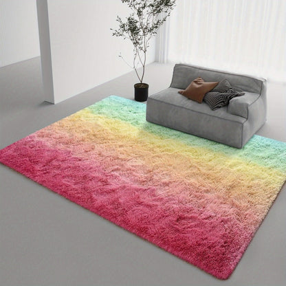 Area Rug Gradient Polyester Plush Mat in Seven Colors and Three Machine-Washable Room Sizes