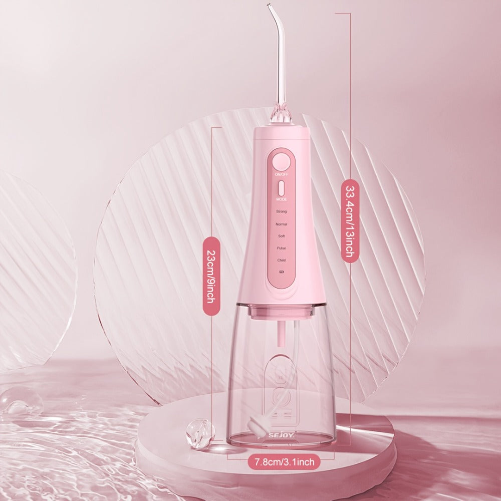 Cordless Water Flosser Oral Irrigator 5 Modes — 6 Interchangeable Tips, IPX7 Waterproof, 350ml Tank, Rechargeable, Ideal for Braces, Bridges & Implants, Home & Travel Teeth Cleaning