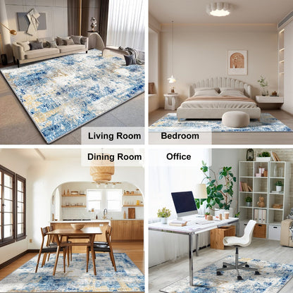 Moroccan and Boho Low-Pile Area Rug in Four Patterns with 59 x 82.6-Inch to 106.2 x 141.7-Inch Sizes