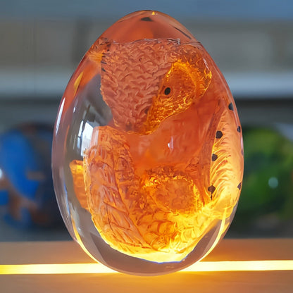 Transparent Dragon Egg Figurine in Red or Green with Oval Resin-Style Display Form Pictured