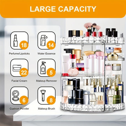 Rotating Makeup Organizer with Seven Adjustable Shelf Heights in White, Blue or Gray Checkout Options