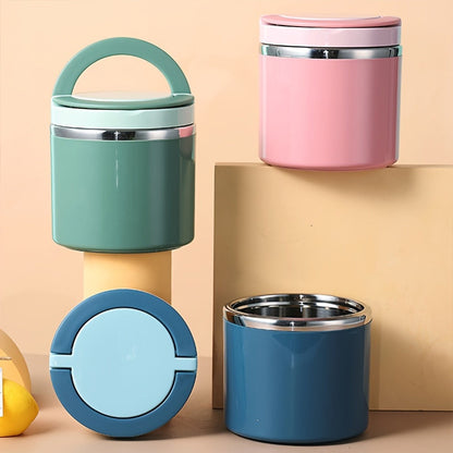 Stainless-Style Lunch Box with Handle in Green, Pink or Blue, 630 ml Single-Container Configuration
