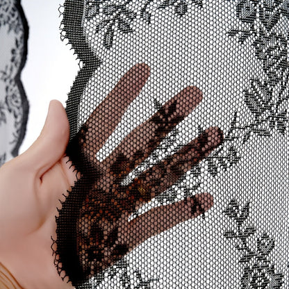 Two-Panel Floral Lace Window Curtain Set with Rod-Pocket Top, Three Colors and Six Metric Size Options