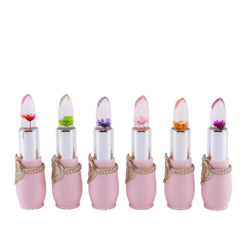 Color Changing Lip Balm Set 6PCS Flower Jelly Lipstick Thermostat Tinted Moisturizing Peach Flavor - Glossy Natural Look Lip Care Gift for Women Girls Pink Black
