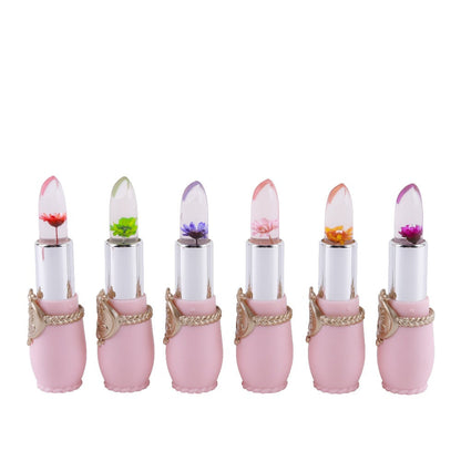 Color Changing Lip Balm Set 6PCS Flower Jelly Lipstick Thermostat Tinted Moisturizing Peach Flavor - Glossy Natural Look Lip Care Gift for Women Girls Pink Black