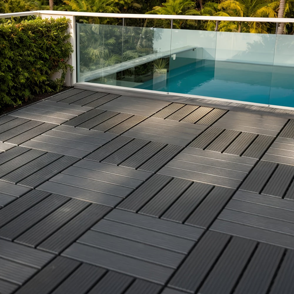 Interlocking Deck Tiles 44pcs 12"x12", Waterproof Outdoor Patio Flooring Tiles, PP Plastic Interlocking Floor Tiles for Balcony Pool Backyard Terrace, Easy Install All-Weather Anti-Slip Deck Tiles Grey
