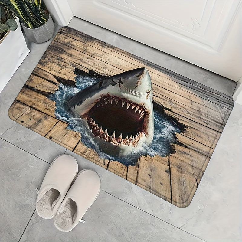 Shark Door Mat Non-Slip Washable Polyester Flannel Rug for Entryway Bathroom Bedroom Living Room Kitchen Porch Laundry RV Ocean Sea Design