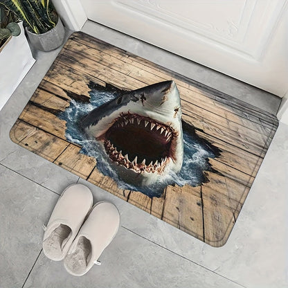 Shark Door Mat Non-Slip Washable Polyester Flannel Rug for Entryway Bathroom Bedroom Living Room Kitchen Porch Laundry RV Ocean Sea Design