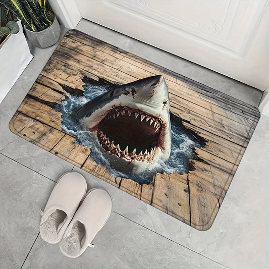 Shark Door Mat Non-Slip Washable Polyester Flannel Rug for Entryway Bathroom Bedroom Living Room Kitchen Porch Laundry RV Ocean Sea Design