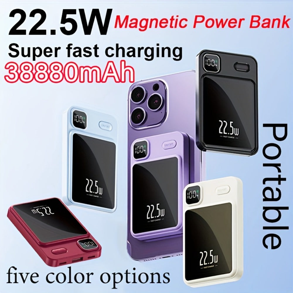 Magnetic Wireless Power Bank 38880mAh 22.5W Fast Charging with Digital Display for iPhone 17 16 15 14 13 12 Pro Max Plus Android – Portable MagSafe-Compatible Outdoor Battery Pack TSA Approved
