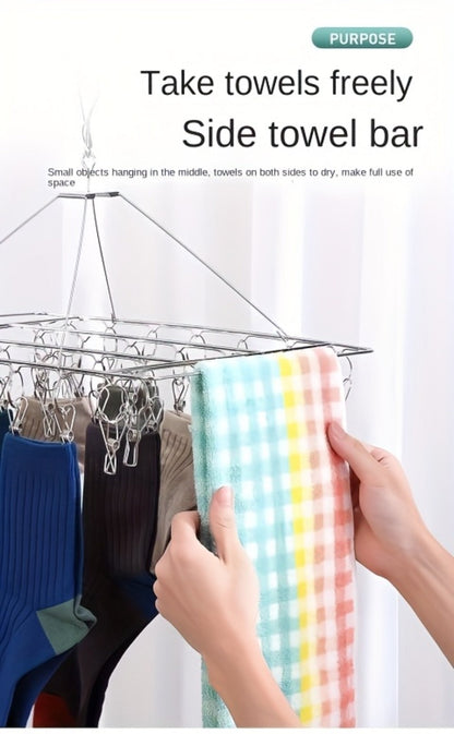 Stainless Steel Hanging Laundry Drying Rack with Square or Round Frame and 30, 40 or 50 Garment Clips