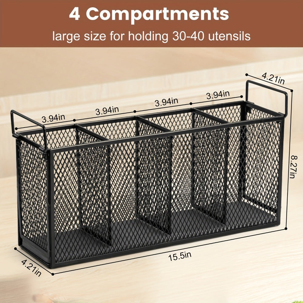 Utensil Kitchen Organizer with Four Mesh Compartments and Removable Diatomaceous Earth Base Insert