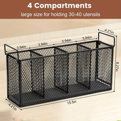 Utensil Kitchen Organizer with Four Mesh Compartments and Removable Diatomaceous Earth Base Insert