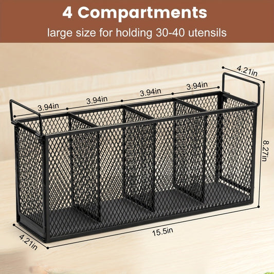 Utensil Kitchen Organizer with Four Mesh Compartments and Removable Diatomaceous Earth Base Insert