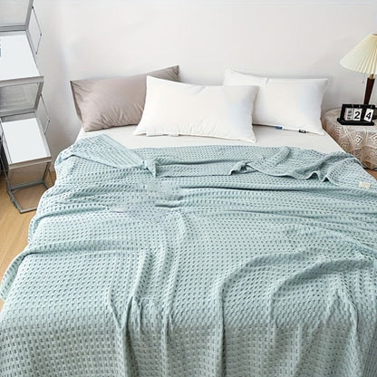 Cotton Waffle Blanket – Pure Cotton Multilayer Summer Cooling Quilt, Jacquard Knit, Machine Washable, Air Conditioning Blanket