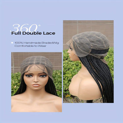 Curly Braid Full Lace Wig 40 Inch Handmade Lace Frontal Natural Black Extra Long Cascading Braids Protective Style for Women | Special Events Weddings Parties