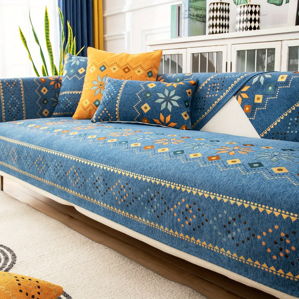 Sofa Cover Bohemian Geometric Panels for 1 to 4 Seats, Armrest or Backrest in Five Color Options