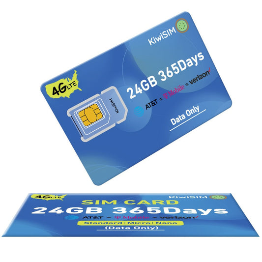 Prepaid Data SIM Card USA 4G LTE KIWISIM Auto-Switch AT&T & T-Mobile – No Contract No Monthly Fee, 6GB 8GB 24GB Plans for Security Cameras GPS Trackers Mobile Hotspots IoT Tablets Smartwatches