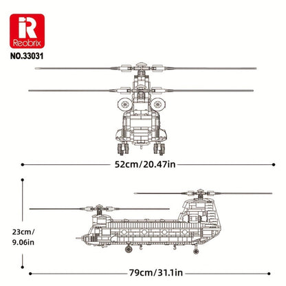 CH-47 Chinook Transport Helicopter Building Block Model with 1,622 Pieces for Adult Aviation Display