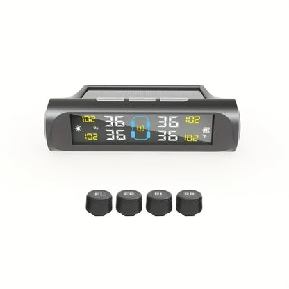 Solar TPMS Tire Pressure Monitoring System – Solar & USB Charging, 5 Alarm Modes, Color Display for 4-Wheel Vehicles