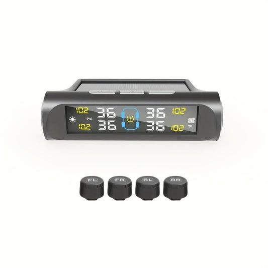 Solar TPMS Tire Pressure Monitoring System – Solar & USB Charging, 5 Alarm Modes, Color Display for 4-Wheel Vehicles