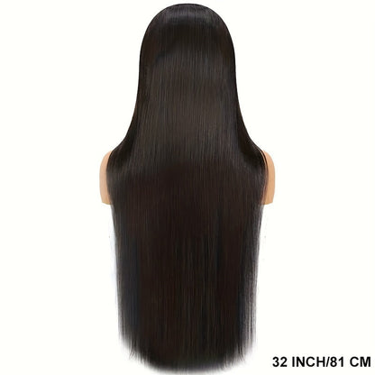 Straight Human Hair Wig with 4x4 Lace Closure, Center Part and Black 16–36 Inch Length Options