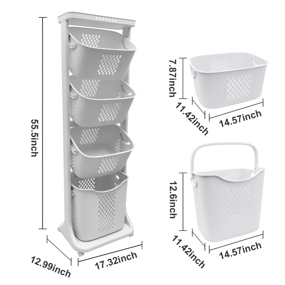 Two-Tier Rolling Laundry Hamper Cart with Removable Baskets for Bathrooms, Bedrooms and Laundry Rooms