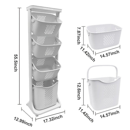 Two-Tier Rolling Laundry Hamper Cart with Removable Baskets for Bathrooms, Bedrooms and Laundry Rooms