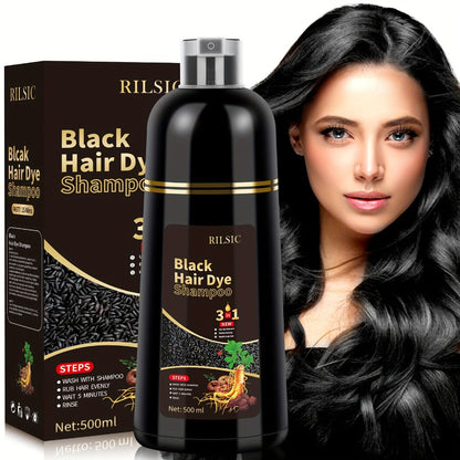 Herbal Hair Dye Shampoo 3-in-1 with Plant Squalene 2pcs 16.91oz — Instant Gray Hair Coverage, Natural Color in Minutes, Brown Dark Brown & Black, Unisex Men & Women
