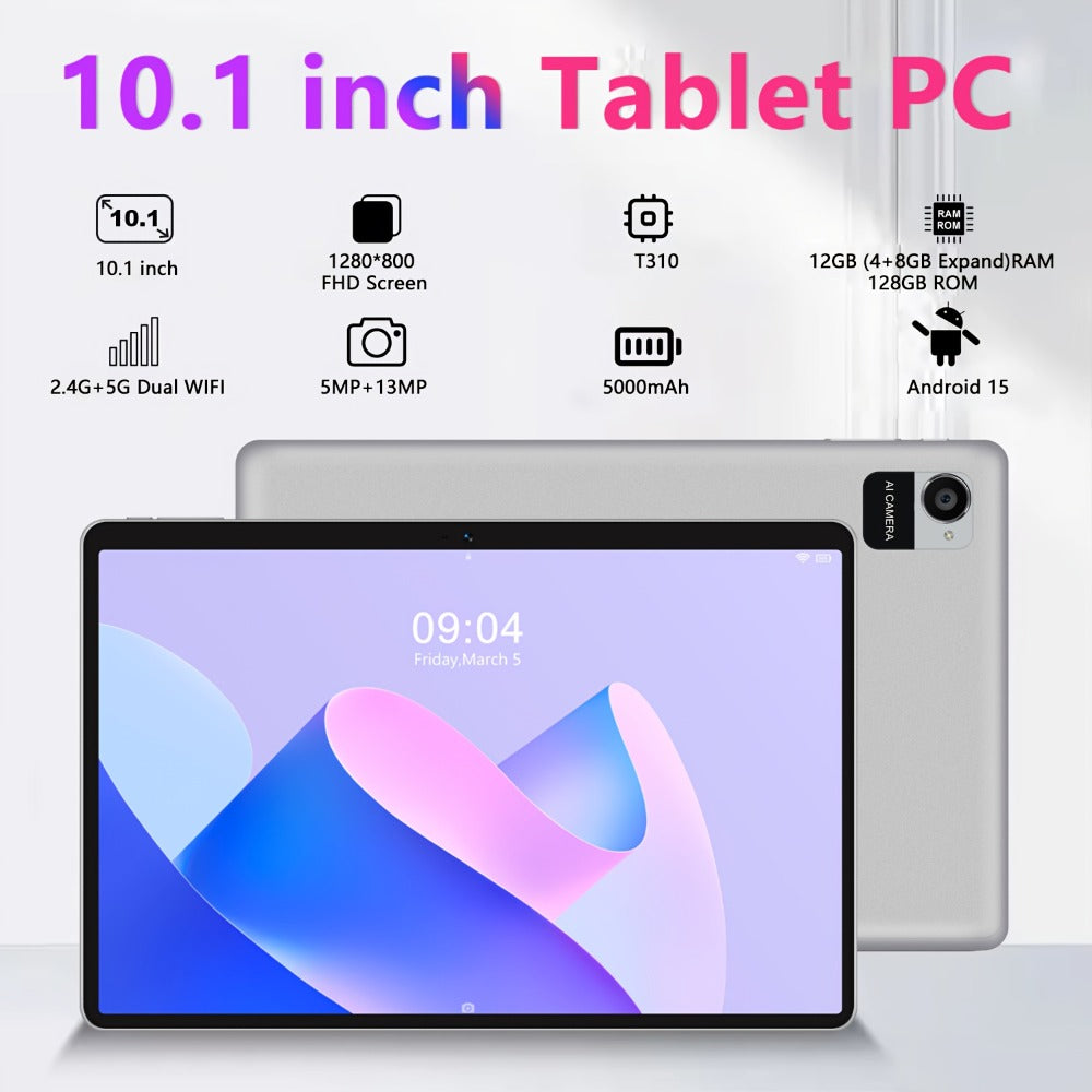 CRELANDER 10.1 Inch Android 15 Tablet 2-in-1 with Wireless Keyboard, Mouse, Case & Stylus | 128GB ROM 12GB RAM 1TB Expandable, Quad Core, Dual Camera, 2.4+5G Wi-Fi, IPS HD Display, GMS Certified