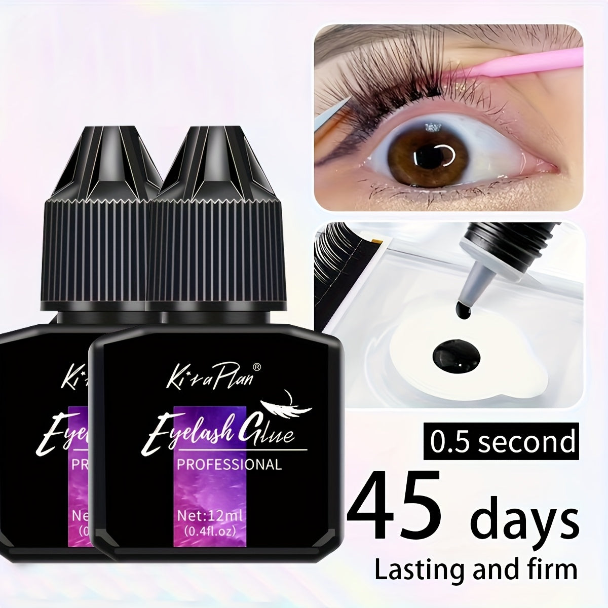 Low Allergy Lash Glue Set — Strong Hold Eyelash Extension Adhesive 6-7 Weeks Retention, Quick Dry DIY Lash Bond for Individual & Cluster Lashes, Sensitive Eye Safe Beginner-Friendly Formula, Black