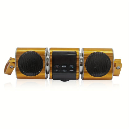 Motorcycle Bluetooth Speaker Sound Bar with Built-in Amplifier – IPX5 Waterproof, FM Radio, USB & AUX Input, 12V Metal MP3 Player for Handlebar, ATV, Scooter & Off-Road Bike