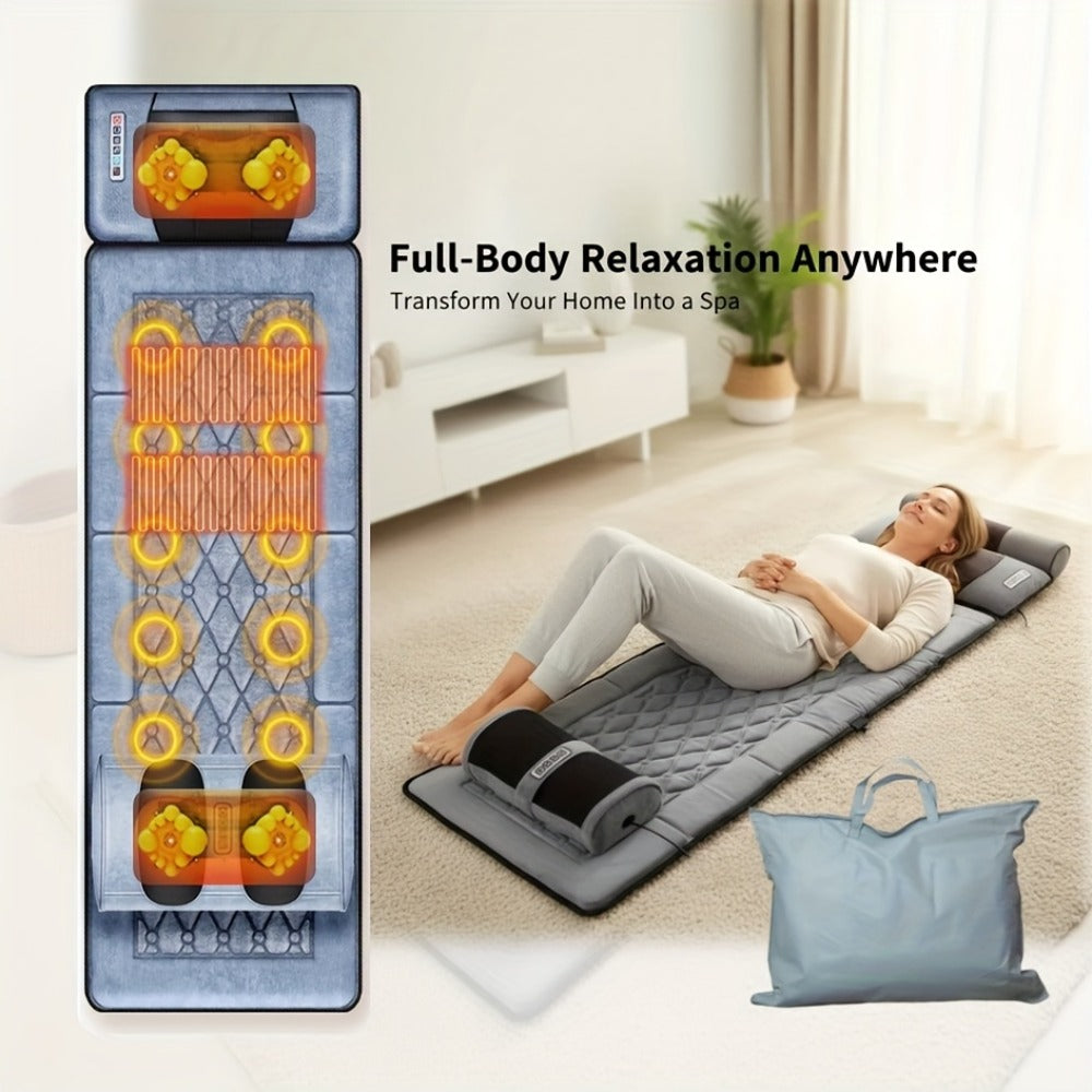 Full Body Shiatsu Massage Mattress, 10-Zone Vibration with Neck Kneading & Hot Compress for Home or Salon Spa Use