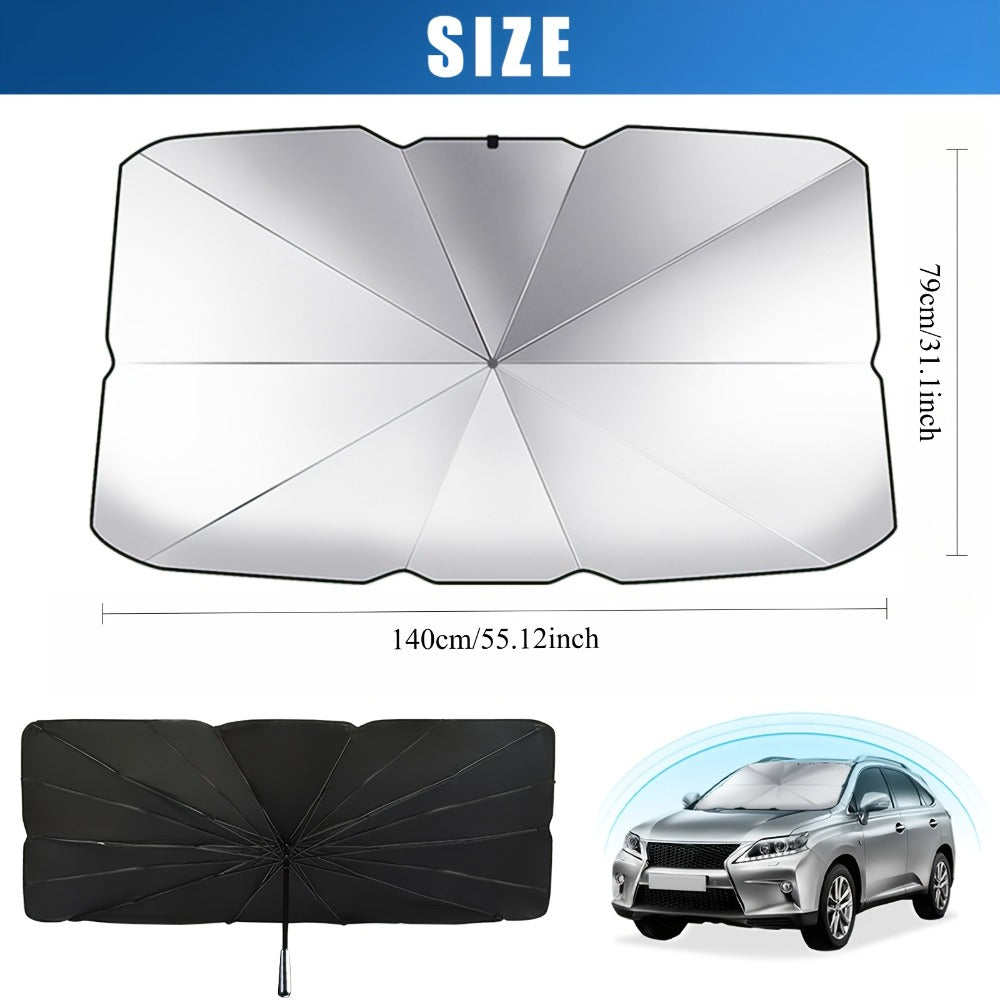Windshield Sun Shade UV Protection | Auto Open & Fold One-Button, Fiberglass Skeleton, Opaque Insulation, Fits Most Cars SUVs Trucks, Front Window Visor Heat Blocker