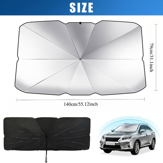 Windshield Sun Shade UV Protection | Auto Open & Fold One-Button, Fiberglass Skeleton, Opaque Insulation, Fits Most Cars SUVs Trucks, Front Window Visor Heat Blocker