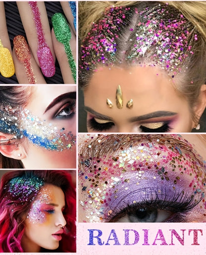 30-Piece Face and Body Glitter Gel Set with Mermaid Shapes, Stars and Hearts for Festival Makeup