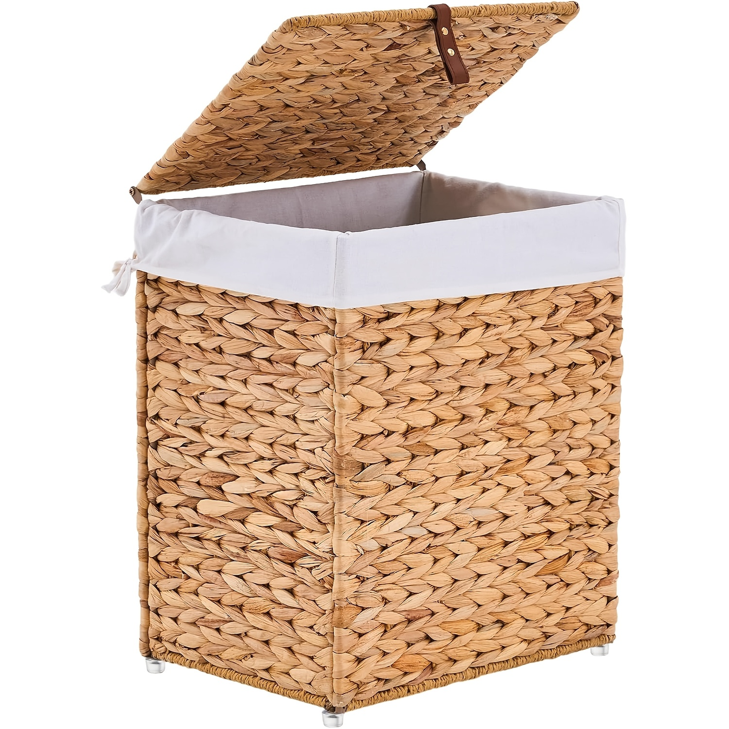 Laundry Basket with Lid & Handles - Handwoven Water Hyacinth Wicker Hamper, Removable Cotton Liner, 2 Mesh Bags, Boho Style, 9.25/17.17/25.1 Gal with Optional Casters