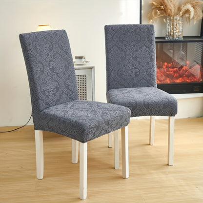 Paisley Stretch Velvet Dining Chair Covers in Off White, Light Gray, Deep Gray or Khaki, Four- or Six-Piece Sets