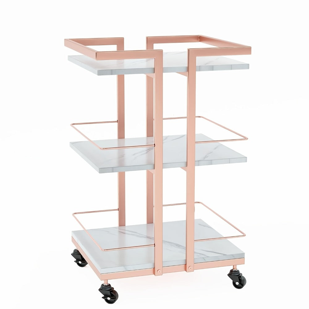 3-Shelf Rolling Salon Cart with Lockable Wheels 130lbs per Shelf – Heavy Duty Metal Frame Waterproof Utility Trolley for Esthetician, Spa, Tattoo, Massage & Manicure, Gold White Rose Gold Black