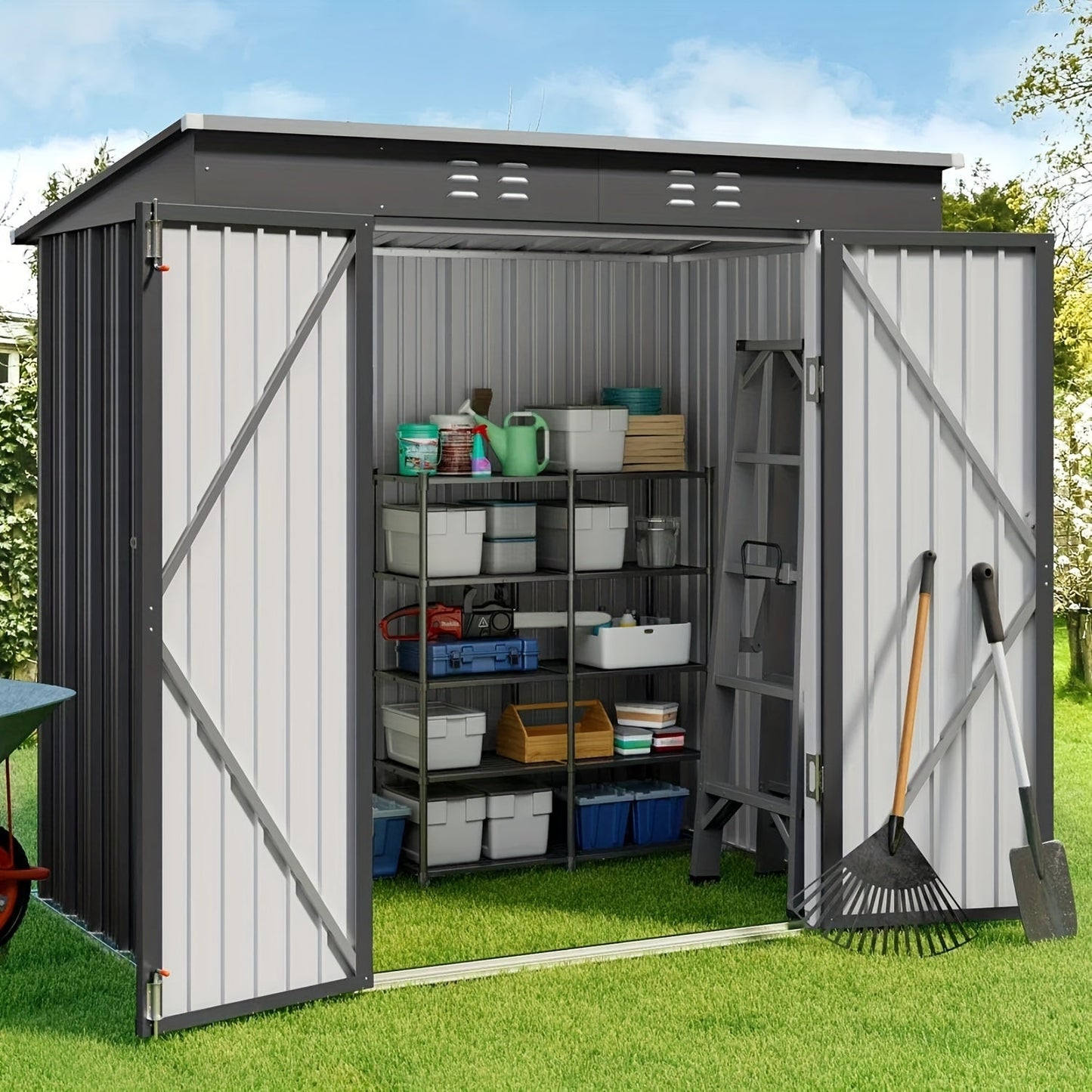 Metal Storage Shed Outdoor Garden Shed with Lockable Door – Weatherproof