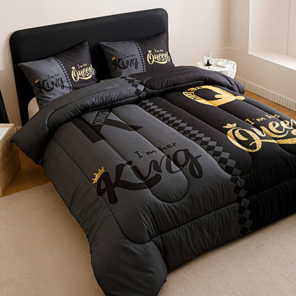 King and Queen Crown Print Comforter Set in Black or Red with Twin, Full, Queen and King Sizes