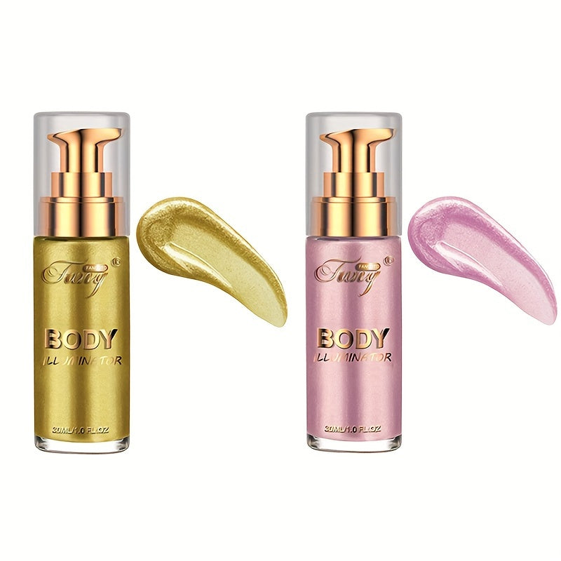 Liquid Luminizer Set of 2 Moisturizing Shimmer Highlighter for Face and Body Glow - All-in-One Illuminator Bronzer Dewy Finish Summer Makeup Kit Women Beauty Gift